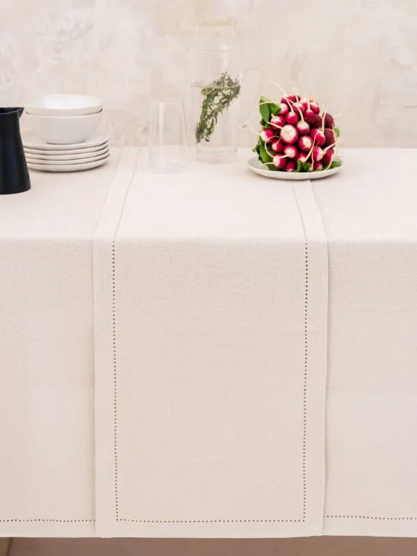 Үстел үсті жолы, 40х160 см, полиэстер, күміс-Крем, Hemstitch, image-3