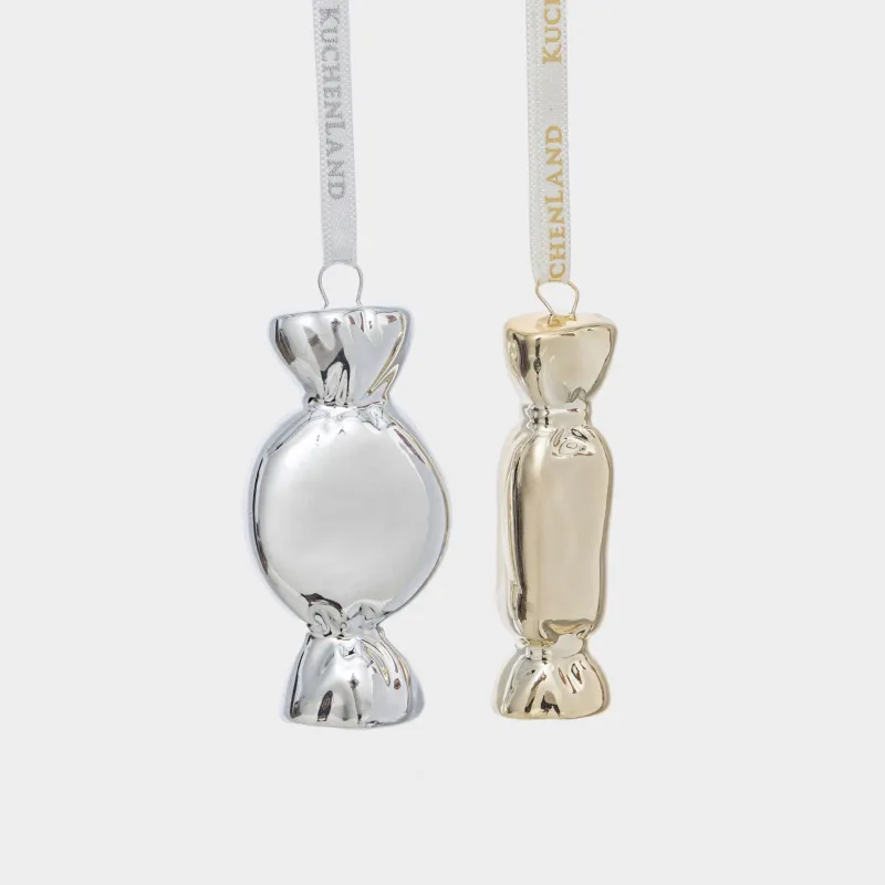 Набор елочных игрушек, 6 см, 2 шт, фарфор P, золотистый/серебристый, Конфеты, Figure christmas