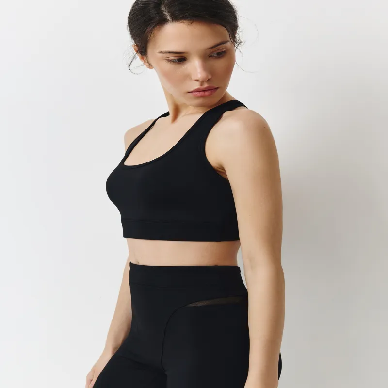 Топ женский, спортивный, р. XS, с чашечками, нейлон/эластан/спандекс, черный, Cinthia, image-1