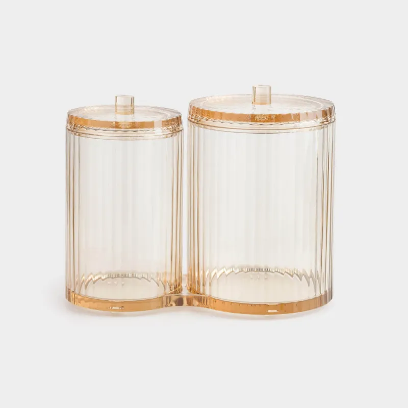 Контейнер для ватных дисков/палочек, 11х15 см, 2 отд, с крышкой, пластик, янтарный, Ribby color