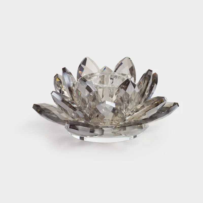 Подсвечник, 11 см, для тонкой свечи, кристальное стекло, серый, Цветок, Crystal flower, image-1