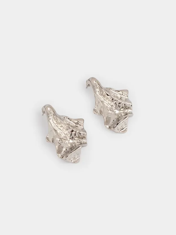 Пусет сырғалары, 5 см, 2 дана, металл, күміс түстес, Мыжылған әсер, Jewelry, image-1