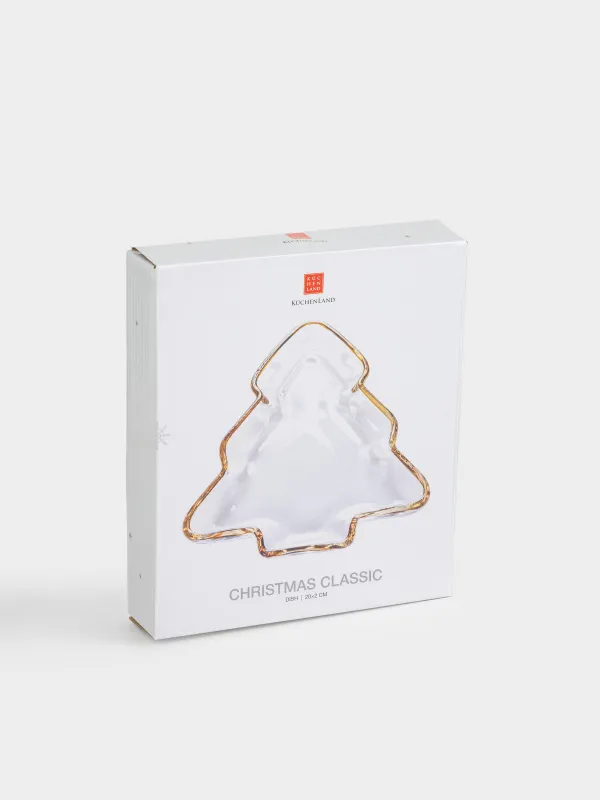 Ыдыс, 20х17х2 см, шыны, алтын жиектері бар, Шырша, Сhristmas classic, image-6