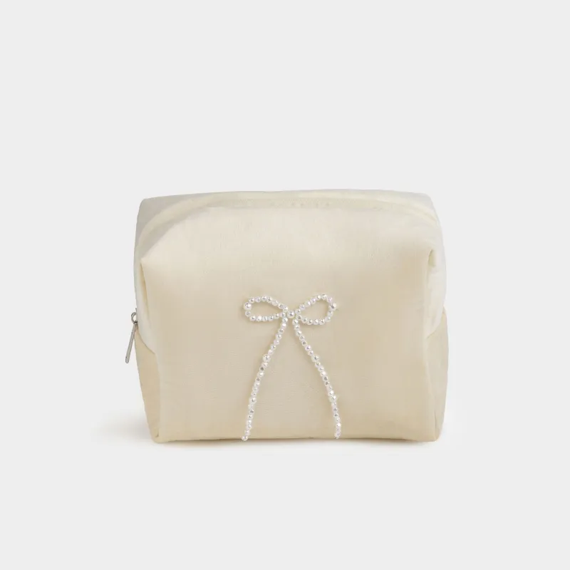 Косметикалық сөмке, 20x15 см, полиэстер/пластик, сүт түстес, Інжу бантик, Beauty bow