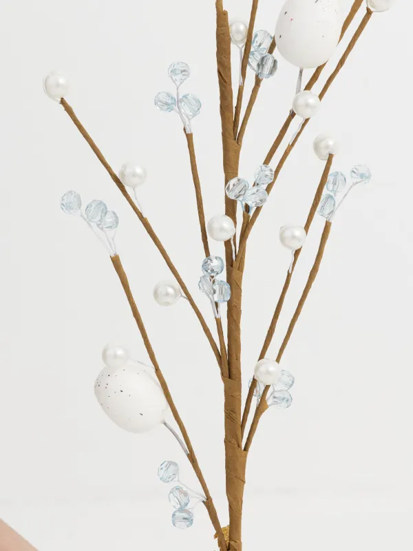 Сәндік бұтақ, 60 см, акрил/қағаз, Моншақтар және Пасха жұмыртқалары, White Easter decor, image-2