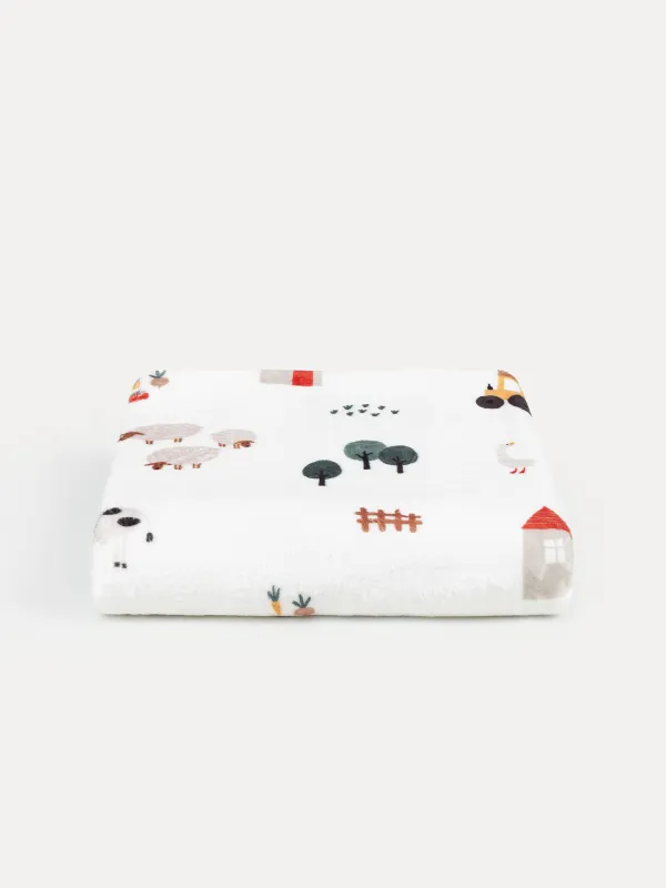 Көрпе, 90х120 см, балаларға арналған, фланель, сүт түстес, Ферма, Flannel, image-0