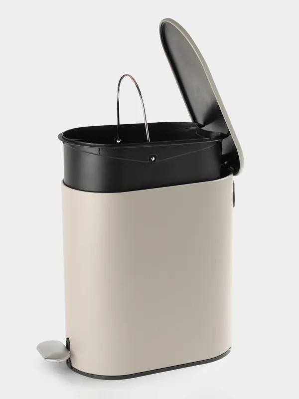 Қоқыс контейнері, 5 л, педаль, болат / пластик, сарғылт-қоңыр-сұр, Giza, image-4