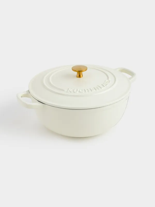 Казан, 25 см, 3,5 л, с крышкой, чугун, молочный, Light kitchen, image-1