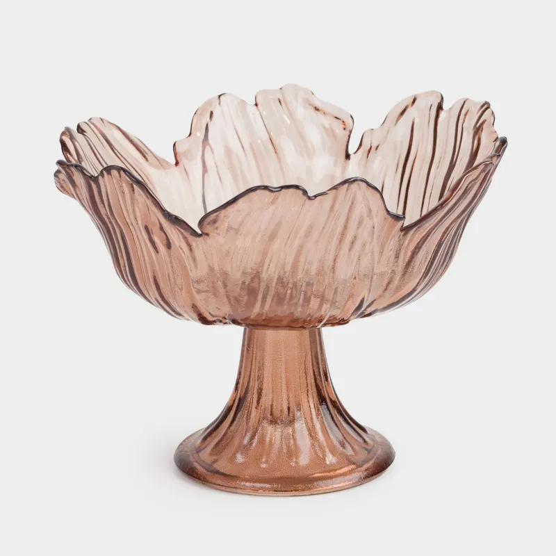 Ваза для фруктов, 23х16 см, на ножке, стекло, коричневая, Цветок, Sahara