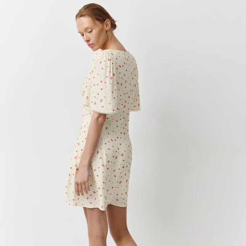 Әйелдер көйлегі, мини, өлшемі L, белдіктері бар, шілтерлі, вискоза, сүт түстес, Carmela