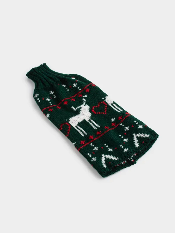 Бөтелкеге арналған қаптама, 26 см, сәндік, полиэстер, жасыл, Бұғы, Christmas bar, image-3