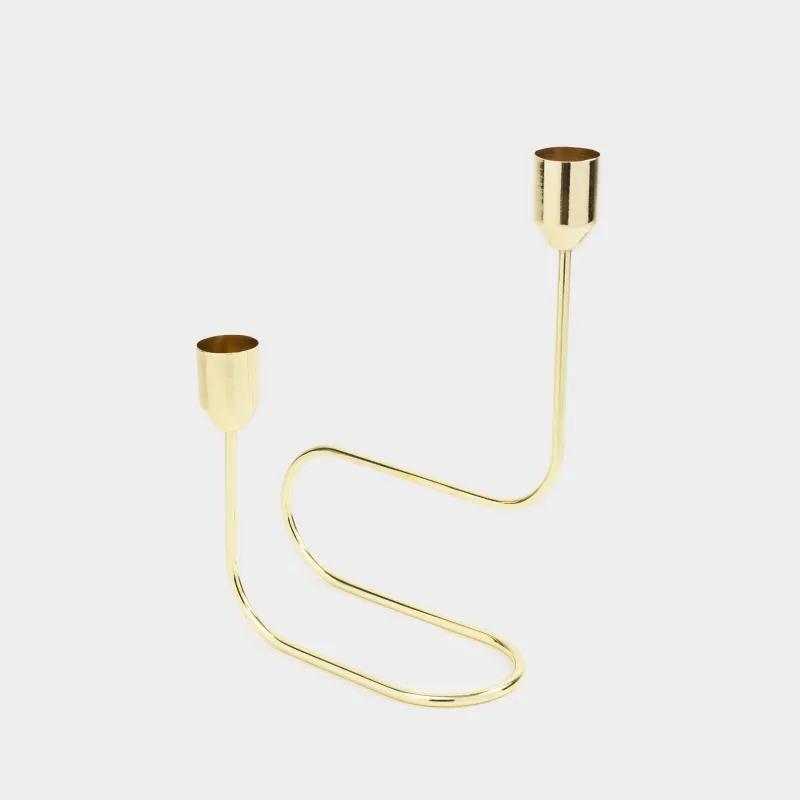 Шам ұстағыш, 22 см, 2 жіңішке шамға арналған, болат, алтын, Twist gold, image-1