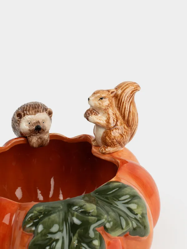 Конфетница, 19х14 см, керамика D, оранжевая, Еж и белка на тыкве, Forest symphony, image-2