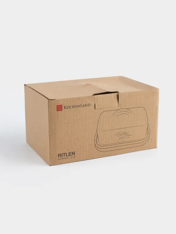 Сары май ыдысы, 17 см, керамика/тікбұрышты ағаш, сүт түстес, Ritlen, image-6