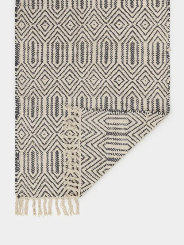 Кілем, 60x90 см, жиегі бар, мақта, қара және сүт, ромб, image-3