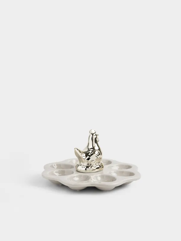 Блюдо пасхальное, 20х12 см, 8 отд, керамика D, бежево-золотистое, Курица, Easter pullet, image-4