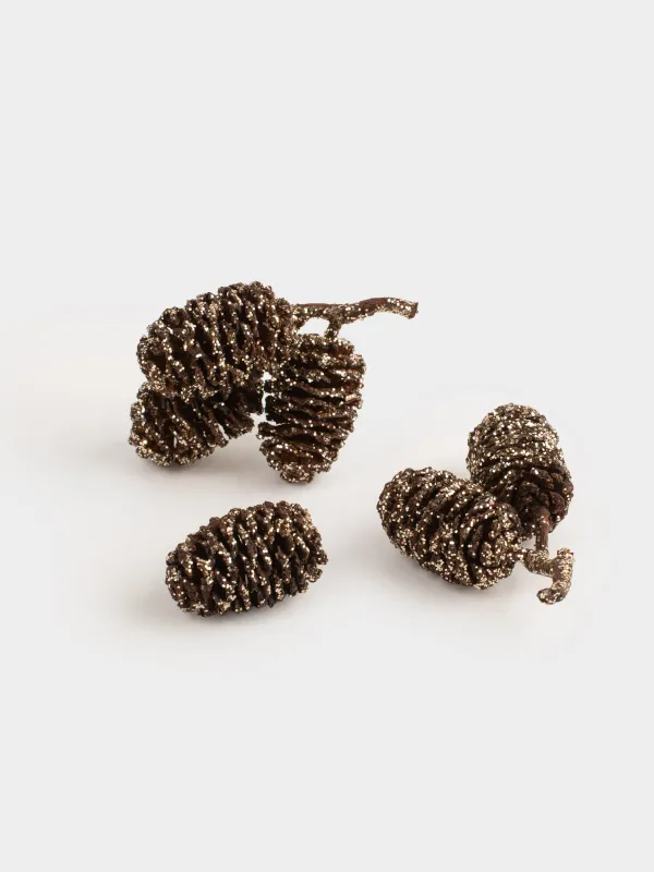 Набор декоративный, 9x22 см, шишки, бронзовый/шампань, Шишки в блестках, Conifer delice, image-0