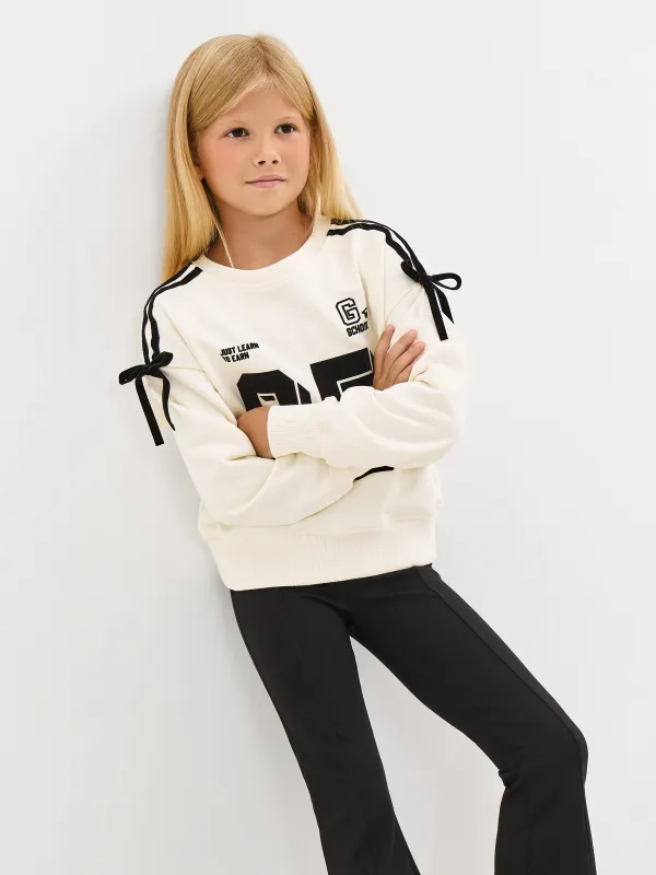 Балалар свитшоты, өлшемі 122 см, қыздарға арналған, бантиктері бар, мақта, сүт түстес, Romana, image-5