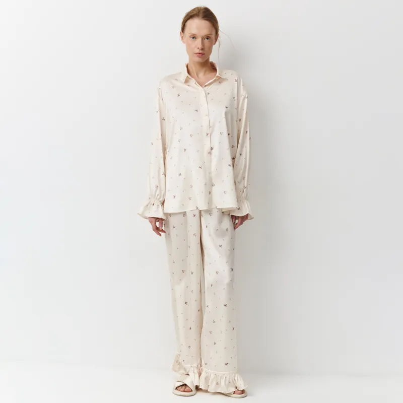 Әйелдер шалбары, үйге арналған, өлшемі L, полиэстер К, сүт түстес, Гүлдер, Roldia