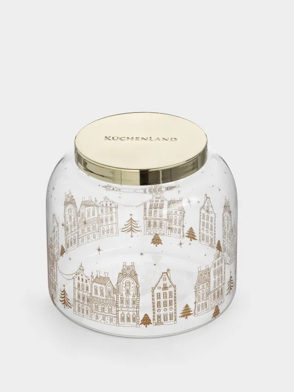 Сусымалы өнімдерге арналған құты, 900 мл, шыны/металл, Алтын үйлер, Snow sparks, image-1