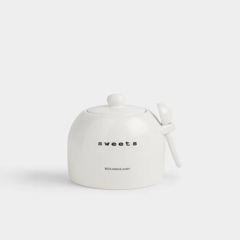 Емкость для хранения, 12х14 см, 800 мл, с ложкой, керамика D, молочная, Sweets, Milk kitchen, image-1