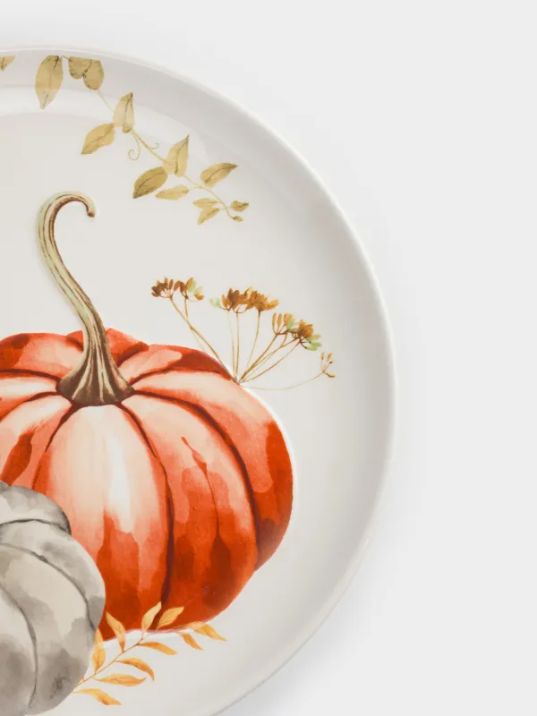 Түскі ас тәрелкесі, 27 см, керамика, ақ, Асқабақ және жапырақтар, Forest symphony, image-1