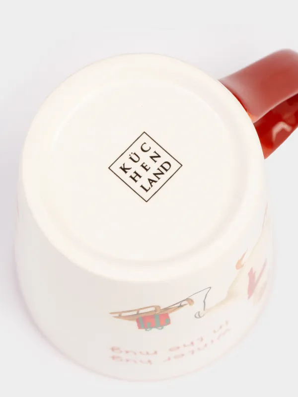 Кружка, 320 мл, керамика, бело-бордовая, Гусь с санками и подарком, Goose, image-3