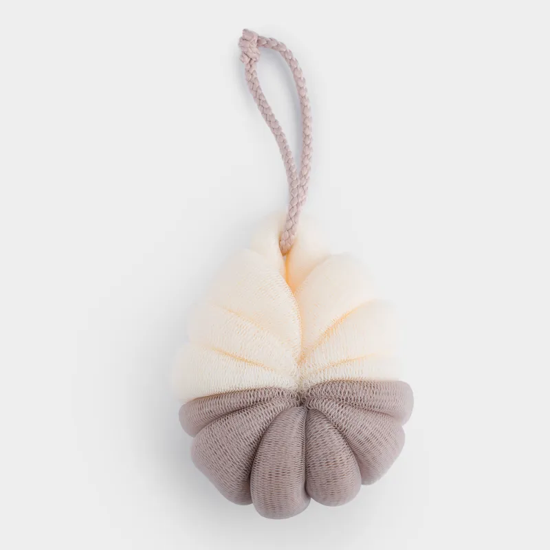 Мочалка для мытья тела, 13 см, полиэтилен, бежево-белая, Цветок, Showy