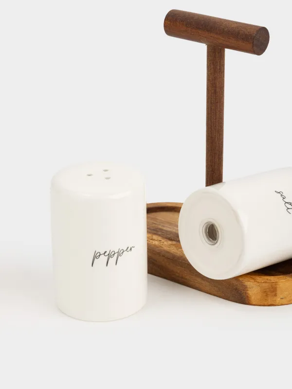 Тұз бен бұрышқа арналған жиынтық, 17 см, тұғырда, фарфор P/ағаш, сүт түстес, Noble tree, image-4