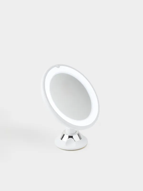 Аспалы айна, 19/12 см, үлкейтетін, жарықтандырылған, сорғышта, пластик, ақ, Mirror, image-0