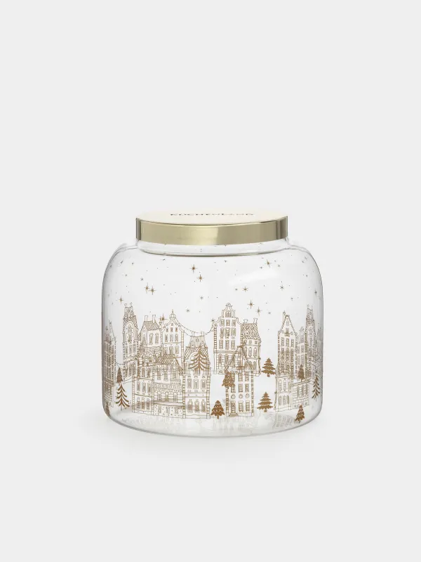 Банка для сыпучих продуктов, 950 мл, Золотистые домики, Snow sparks, image-0