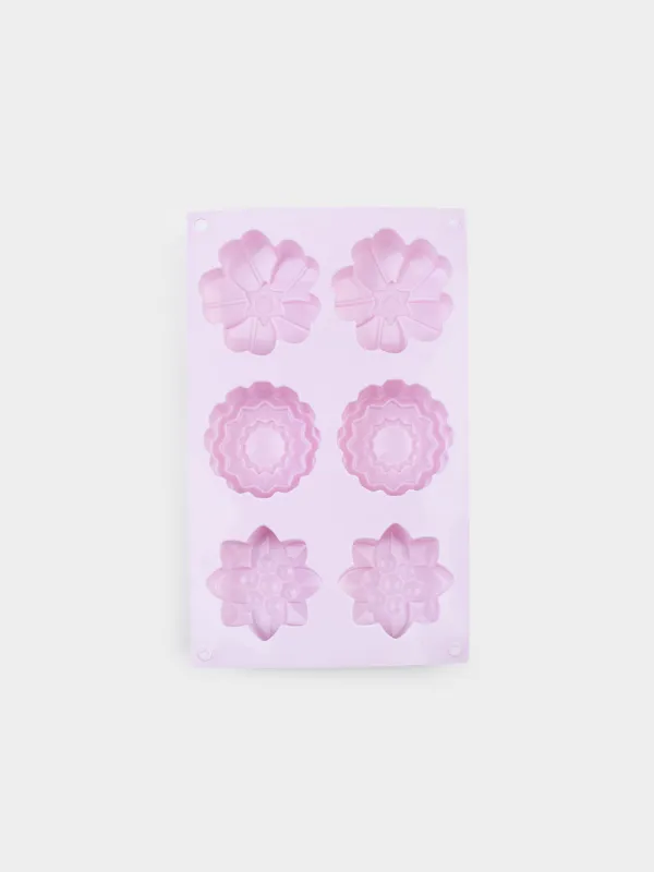 Кекстерді пісіруге арналған қалып, 27х16 см, 6 бөлім, силикон, қызғылт, Гүлдер, Bakery color, image-1