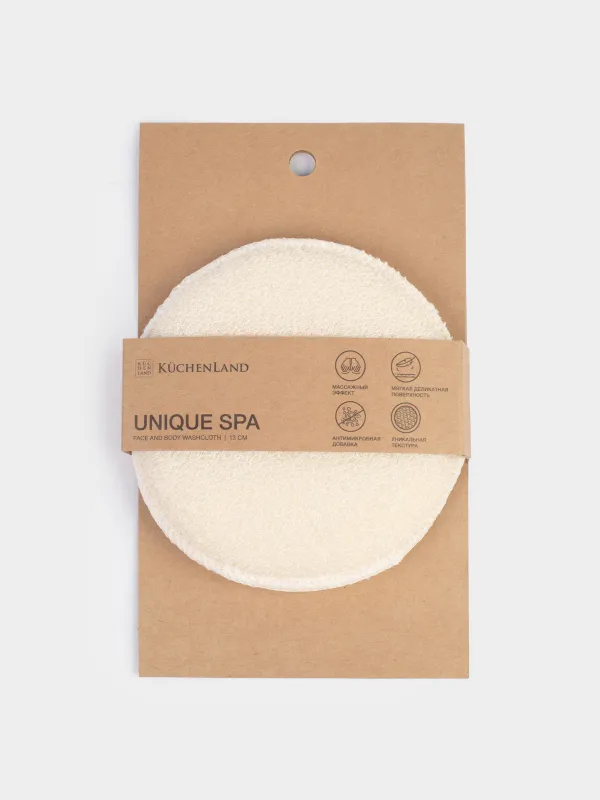 Мочалка-губка для лица и тела, с держателем, Unique spa, image-4