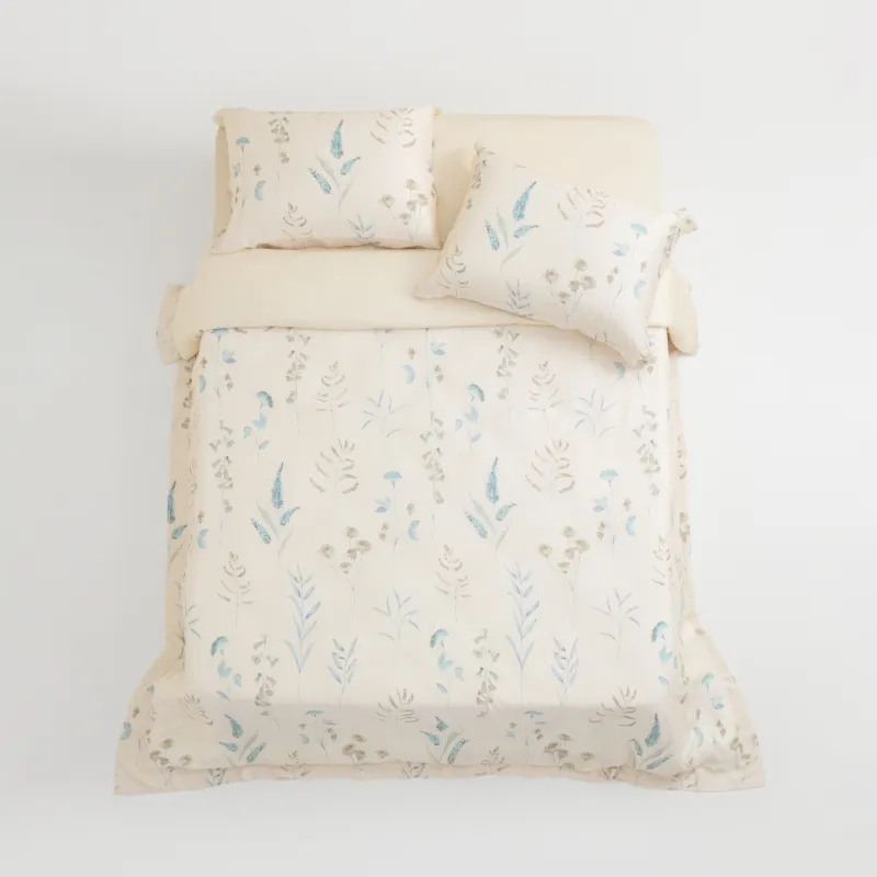 Төсек жиынтығы, еуро, тенсель 300 ТС, сүтті, жабайы гүлдер, Tencel