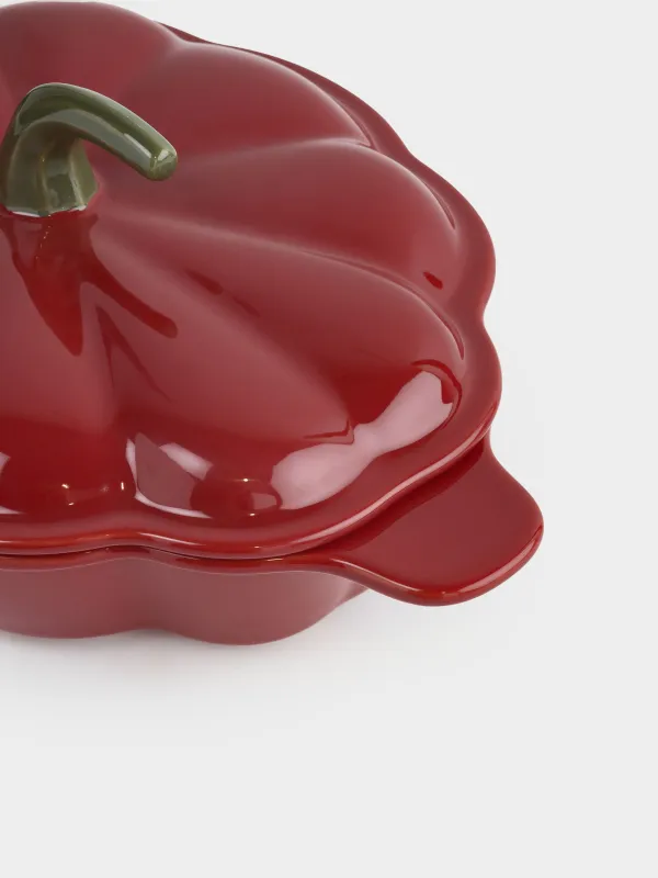 Форма для запекания, 34х21 см, 1,4 л, с крышкой, керамика, красно-зеленая, Тыква, Gourd, image-2