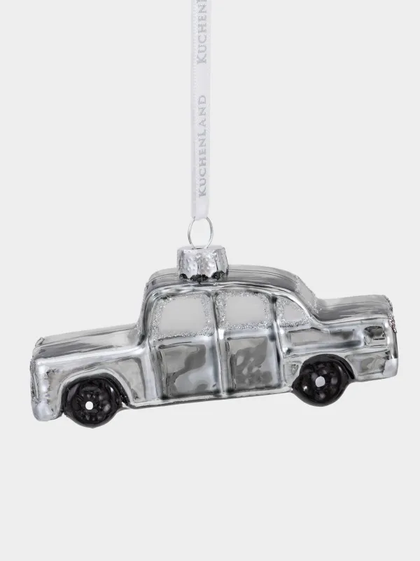 Шырша ойыншығы, 10х4 см, шыны, жылтырақтары бар, күміс, Машина, Figure christmas, image-0