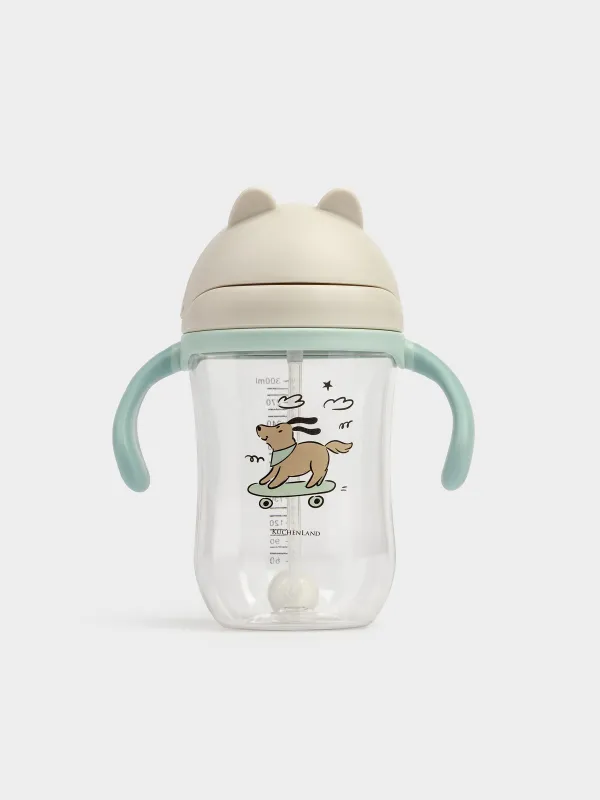 Ішуге арналған бөтелке, балаларға арналған, 350 мл, тритан, сұр және көгілдір, Скейттегі ит, Kiddy, image-0