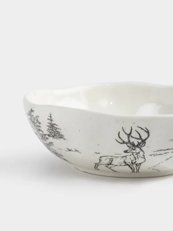 Салат ыдысы, 17х6 см, 550 мл, керамика, ақ, Ормандағы бұғылар, Crumple print, image-2