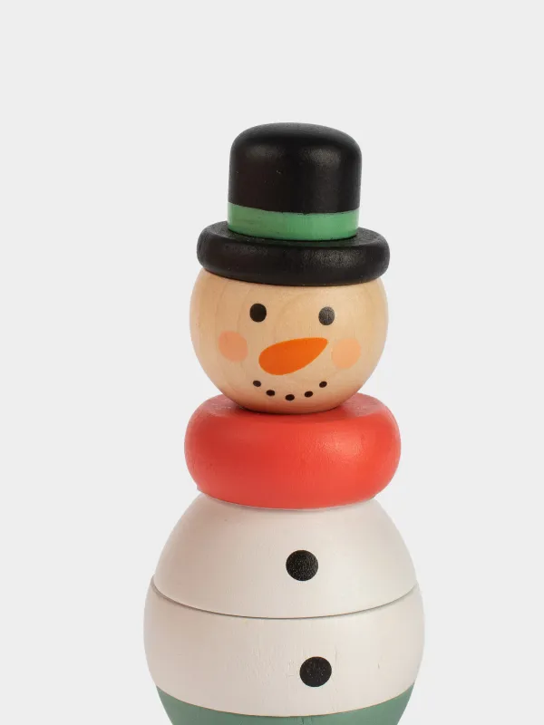 Игрушка развивающая, 12 см, 7 пр, дерево, Пирамидка снеговик, Snowy, image-1