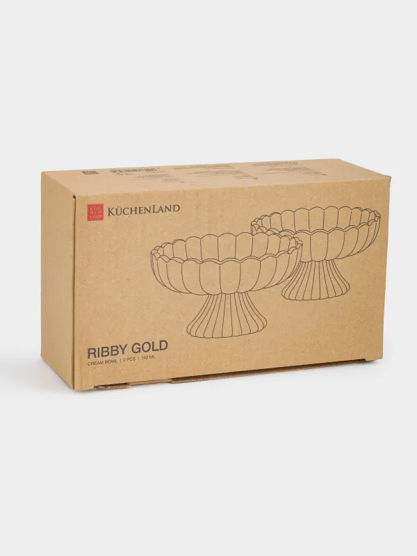 Креманка, 6 см, 140 мл, 2 шт, стекло Р, с золотистым кантом, Ribby gold, image-5