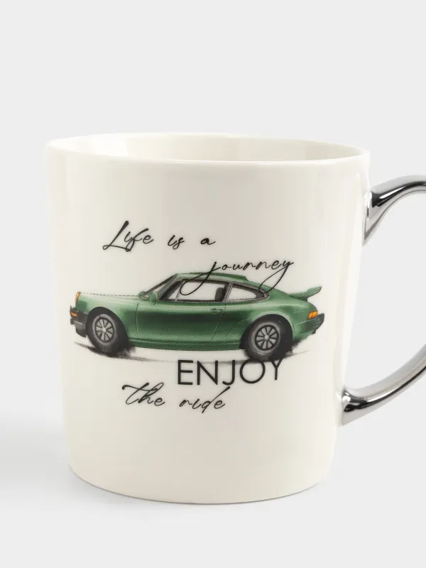 Кружка, 500 мл, фарфор N, бело-серебристая, Ретро автомобиль, Retro style, image-1