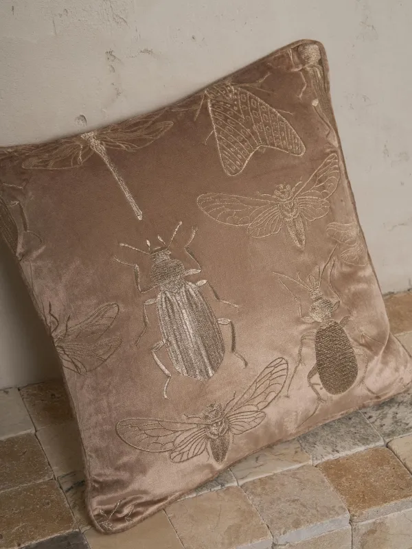 Подушка декоративная, 50х50 см, вельвет, бежево-коричневая, Жуки, Bugs, image-3