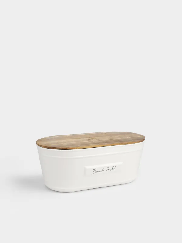 Нан қорабы, 33х17х13 см, кесу тақтасы бар, керамика/ағаш, сопақ, сүт түстес, Home stories, image-1