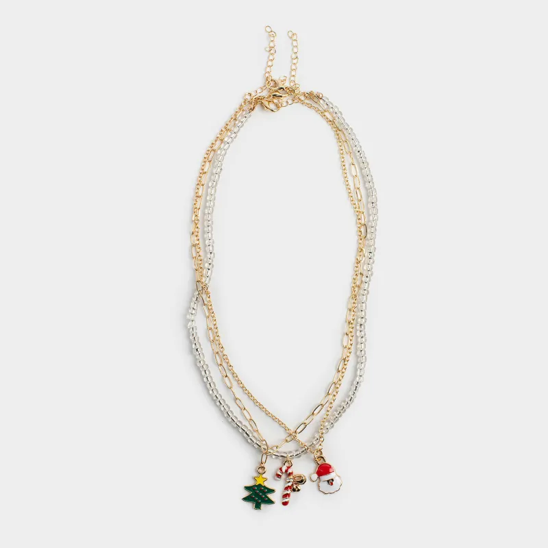 Цепочка, 40 см, 3 шт, детская, металл/стекло, золотистая/серебристая, Jewelry christmas