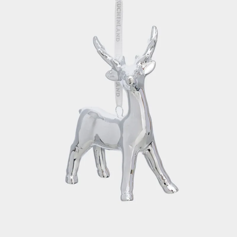 Шырша ойыншығы, 10 см, фарфор P, күміс, Бұғы, Figure christmas