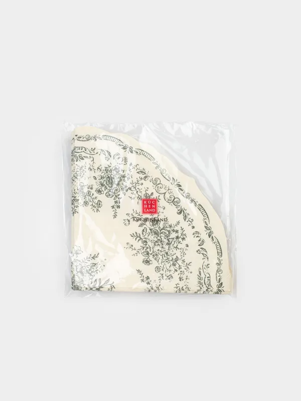 Қағаз майлықтар, 33 см, 20 дана, дөңгелек, ақ, Жасыл гүлдер, Green lace, image-4