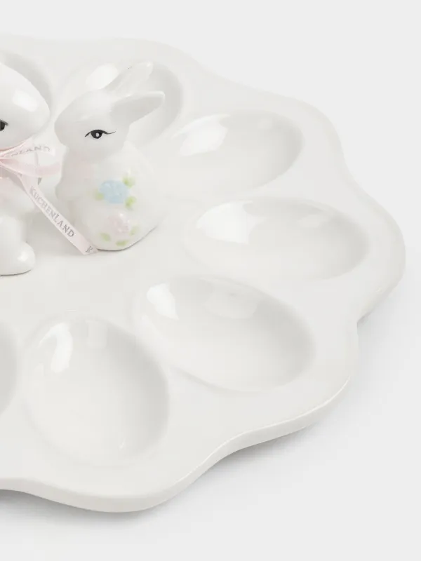Блюдо пасхальное, 25х11 см, 10 отд, керамика D, молочное, Кролики с цветами, Rabbit bloome, image-1