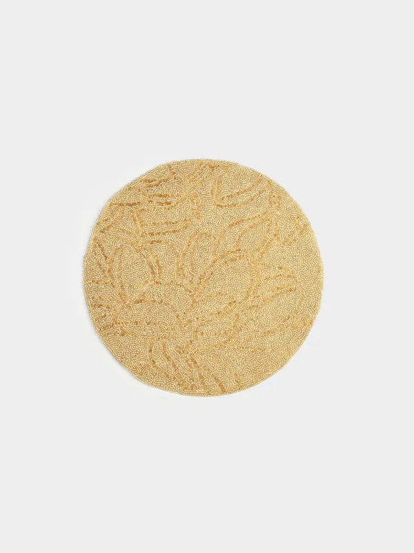 Салфетка под приборы, 36 см, бисер, круглая, шампань, Листья, Art beads, image-0