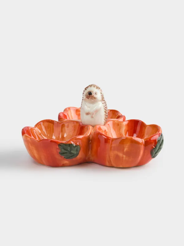 Менажница, с декором, 20 см, 3 отд, керамика D, оранжевая, Еж, Forest symphony, image-0