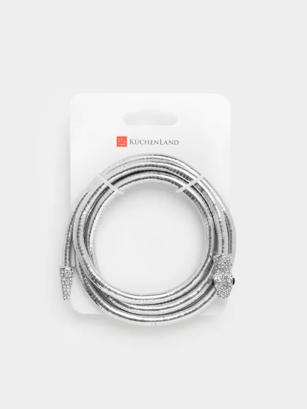 Алқа, 90 см, металл/страздар, күміс, Жылан, Jewelry snake, image-2